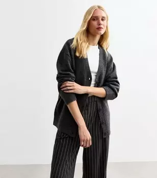 Серый удлиненный кардиган оверсайз New Look, темно-серый