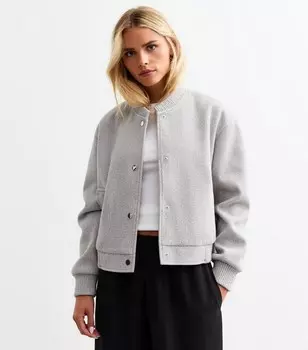 Серый укороченный бомбер с начесом Petite New Look, темно-серый
