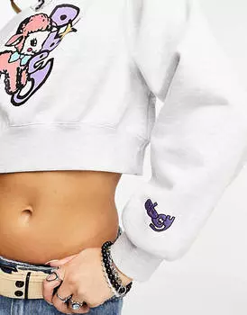 Серый укороченный свитшот с животным принтом Obey