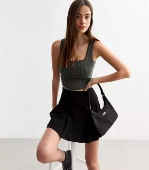 Серый укороченный топ с кружевной отделкой в тонкую полоску New Look, светло-серый