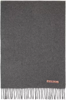 Серый узкий шерстяной шарф с бахромой Acne Studios, Grey melange