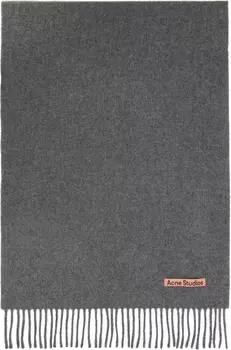 Серый узкий шерстяной шарф с бахромой Acne Studios, Grey melange