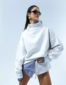 Серый вересковый свитшот с высоким воротником ASOS DESIGN