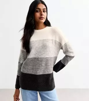 Серый вязаный джемпер с цветовыми блоками New Look, светло-серый