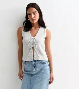 Серый вязаный топ с завязками спереди New Look, бледно-серый