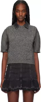 Серый вязаный жилет GANNI