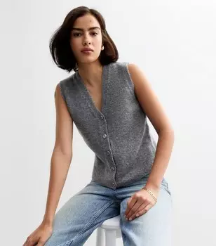 Серый вязаный жилет на пуговицах New Look, серый