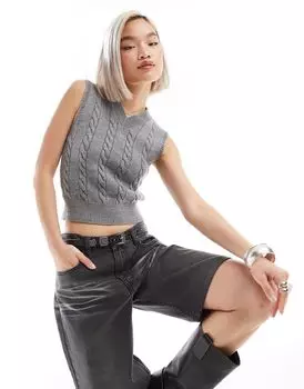 Серый вязаный жилет с v-образным вырезом COLLUSION