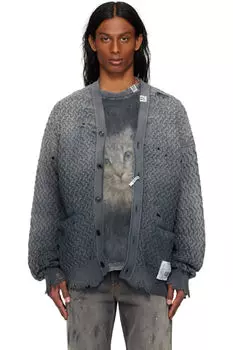 Серый выцветший на солнце вязаный кардиган Maison MIHARA YASUHIRO