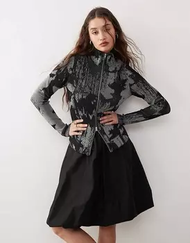 Серый жаккардовый кардиган на молнии с высоким воротником Weekday Sylvie