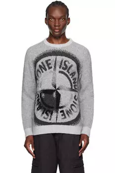 Серый жаккардовый свитер с логотипом Stone Island