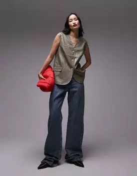 Серый жилет из искусственной кожи Topshop
