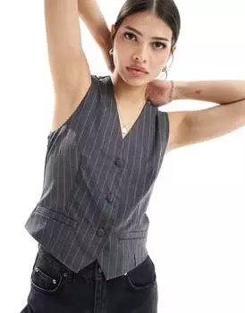 Серый жилет в тонкую полоску Pimkie