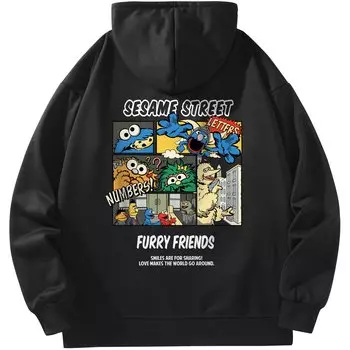 SESAME STREET Толстовка унисекс «УЛИЦА СЕЗАМ», Черный [флис с круглым вырезом]