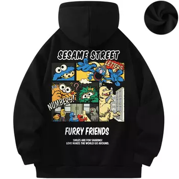 SESAME STREET Толстовка унисекс «УЛИЦА СЕЗАМ», Черный [тонкая модель с круглым вырезом]