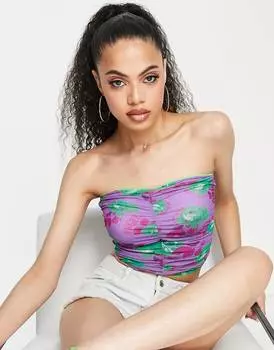 Сетчатая бандо со сборками и розовым принтом ASYOU