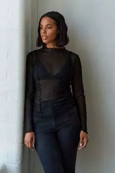 Сетчатая блузка с длинными рукавами Next, черный