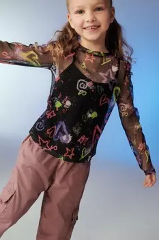 Сетчатая футболка с длинными рукавами (3–16 лет) Next, черный