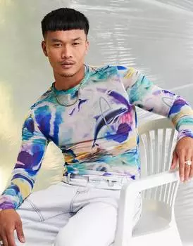 Сетчатая футболка с длинными рукавами и принтом ASOS DESIGN