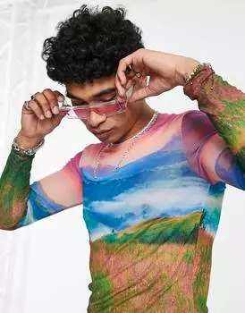 Сетчатая футболка с длинными рукавами и принтом ASOS DESIGN - MULTI