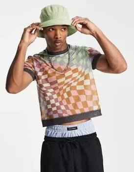 Сетчатая футболка с узором \"кольцо\" в клетку ASOS DESIGN
