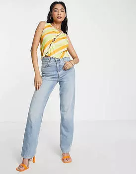 Сетчатая майка Topshop с асимметричными пуговицами в оранжевую полоску