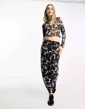 Сетчатая макси-юбка ASOS с анималистическим принтом