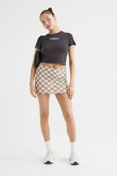 Сетчатая мини-юбка H&M, кремовый/коричневый в клетку