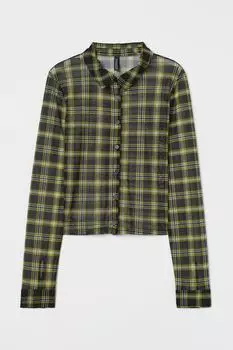 Сетчатая рубашка H&M, черный/желтый в клетку