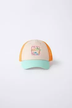 Сетчатая шапочка, вышитая пальмой ZARA, оранжевый