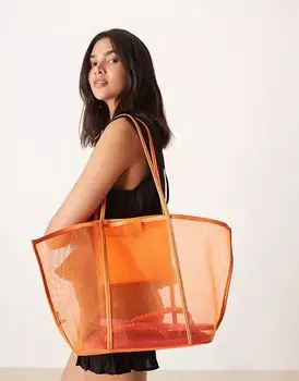 Сетчатая сумка-тоут Mango оранжевого цвета