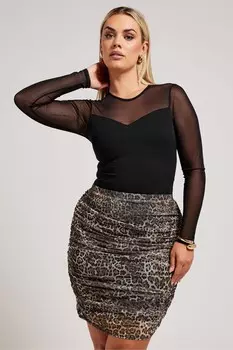 Сетчатая юбка London с леопардовым принтом и сборками Yours, коричневый