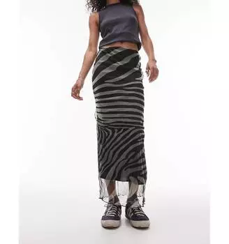 Сетчатая юбка миди миди с вырезом под зебру Topshop