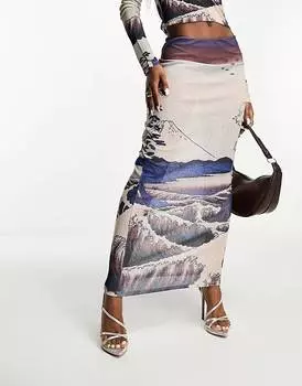 Сетчатая юбка миди с волнистым рисунком ASOS DESIGN, мульти
