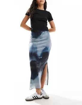 Сетчатая юбка миди синего цвета New Look