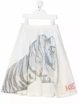Сетчатая юбка с принтом Kenzo Kids, бежевый