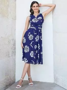 Сетчатое эластичное платье с цветочным принтом Yumi, темно-синий/разноцветный