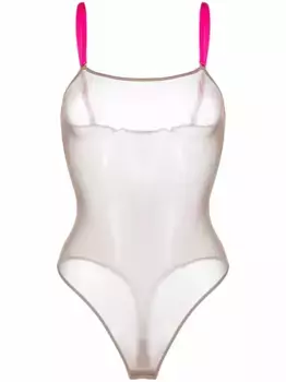 Сетчатое боди с контрастными бретелями Maison Close, нейтральный