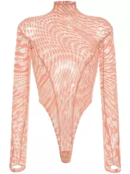 Сетчатое боди с принтом Mugler, нейтральный