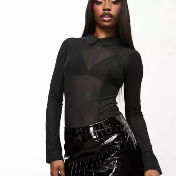 Сетчатое боди с воротником и манжетами Asos Design Halloween, черный