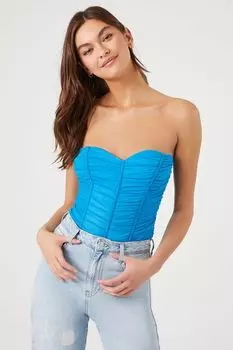 Сетчатое боди в форме сердца со сборками Forever 21, синий