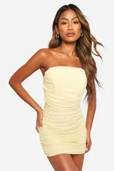 Сетчатое мини-платье бандо со сборками boohoo, желтый