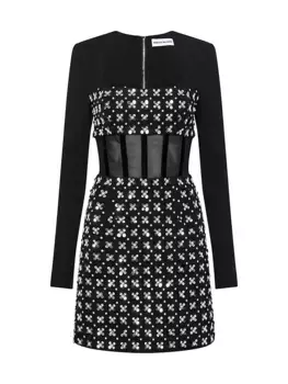 Сетчатое мини-платье Bianca с пайетками Rebecca Vallance, черный