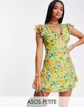 Сетчатое мини-платье мини с цветочным принтом ASOS DESIGN Petite