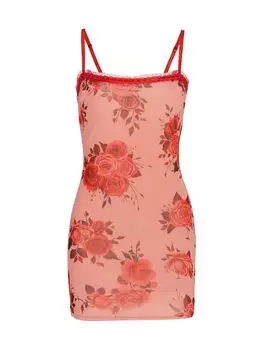 Сетчатое мини-платье с цветочным принтом GUIZIO, розовый