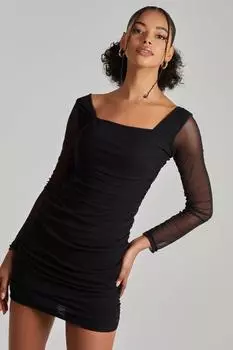 Сетчатое мини-платье с длинными рукавами Pink Vanilla, черный