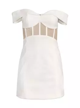 Сетчатое мини-платье с открытыми плечами Lumire Cher MISHA, слоновая кость