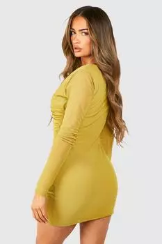 Сетчатое мини-платье с перекрестием и рюшами boohoo, зеленый