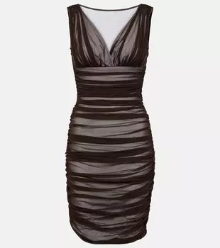 Сетчатое мини-платье tara со сборками Norma Kamali, коричневый