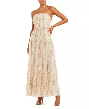 Сетчатое платье без бретелей с микро-оборками Mac Duggal, слоновая кость/кремовый